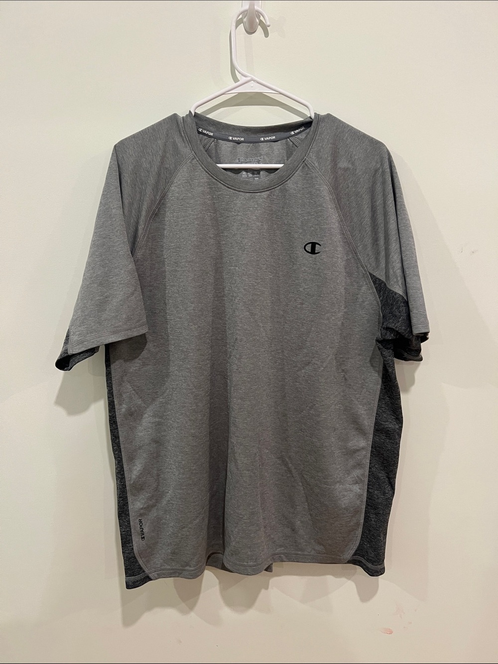 Champion Gray Short-Sleeve Performance Tee with Dark Gray Panels